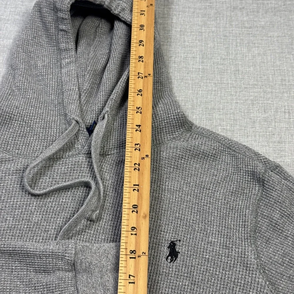Polo Ralph Lauren Thermal Waffle Knit Hoodie Mens Small Gray Pullover Cotton